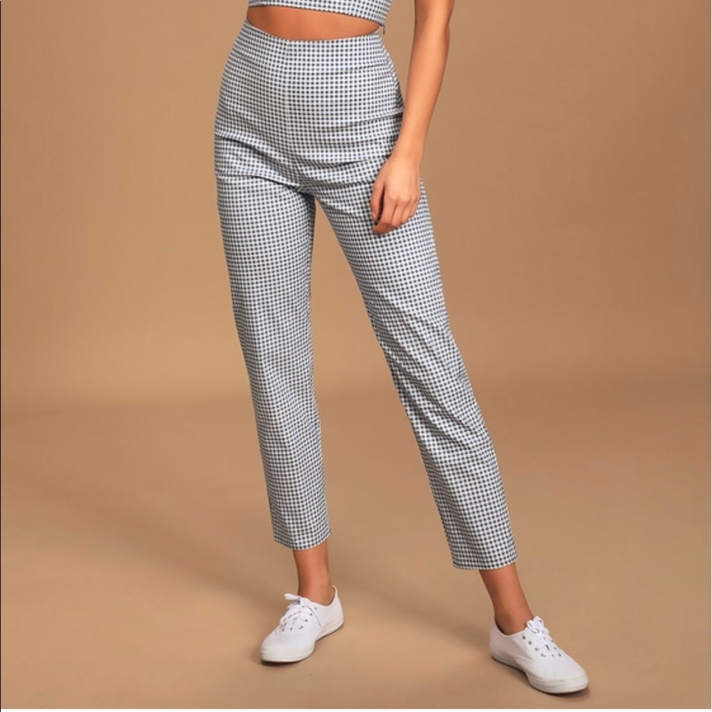 Lulu’s Follow The Sun Blue Gingham Pants Size S